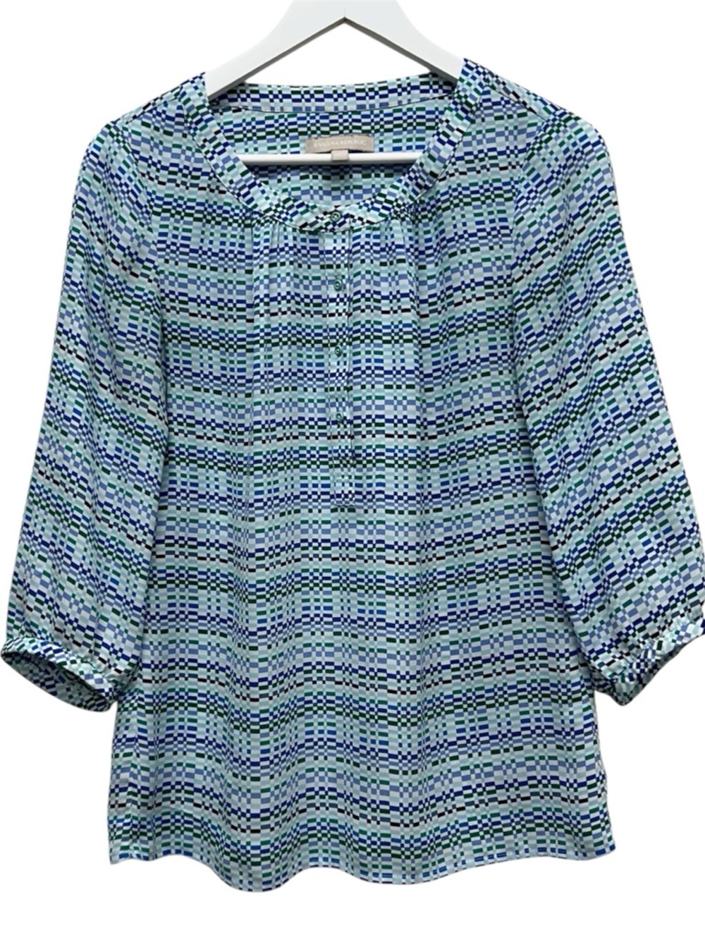 Banana Republic Blue and Green Geometric Scoop Neck Blouse - Picture 1 of 10